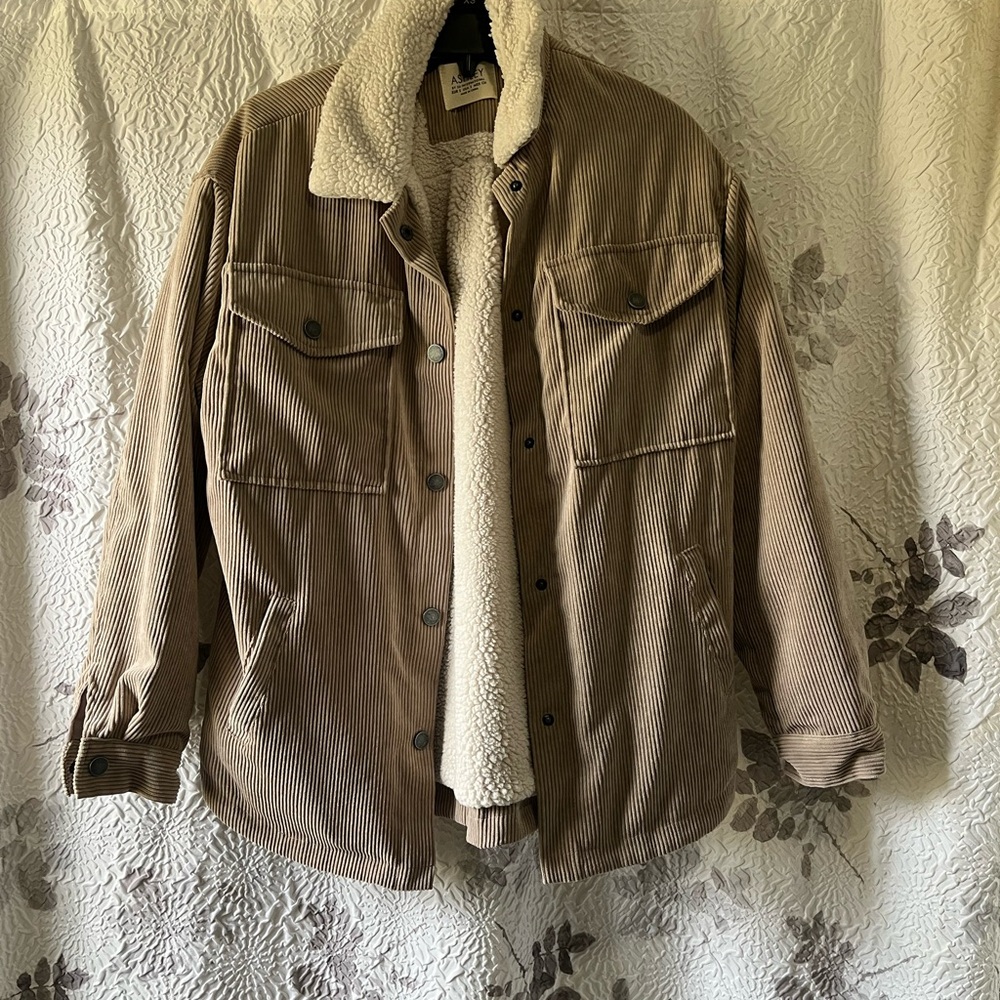 Ashley By 26 International Tan Corduroy Jacket with Sherpa Collar